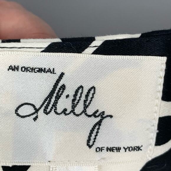 Milly of New York Damask Print Dress Size 6 Black Cream A Line Ribbon Trim - Picture 6 of 9